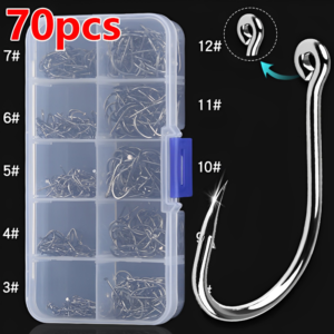 70pcs Fishing Hooks Set High Carbon Steel Barbed Fish Hooks