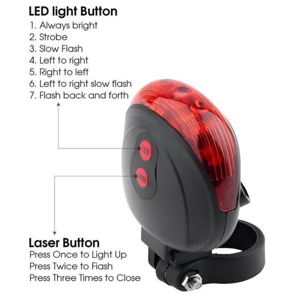 Led Bicycle Rear Light with 2 Laser Beam - Image 3