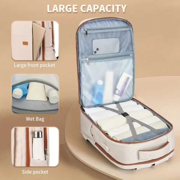 Carry On Backpack Fits 15.6″ Laptop, Airline Approved Travel Backpack, Beige - Image 3